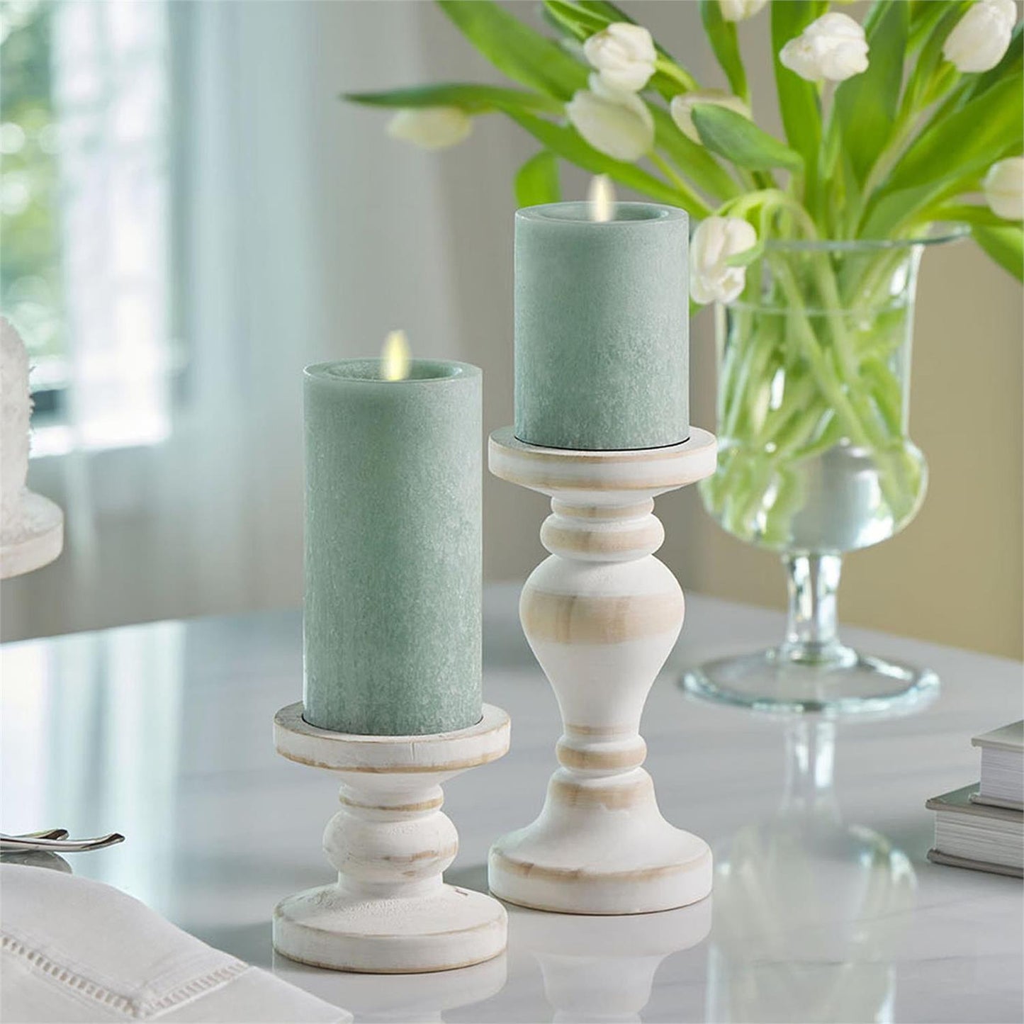 Iceberg Green Seaglass Wax Luminara Flameless Candles ~ 2 Sizes to Choose From