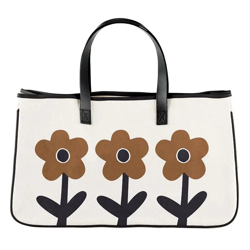 Brown Flowers Canvas Tote