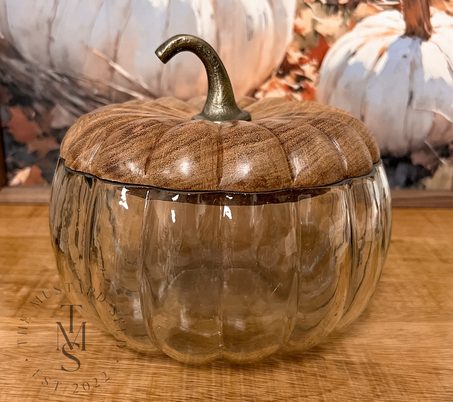 Glass Pumpkin Canister with Wood Lid ~ 2 Sizes to Choose From
