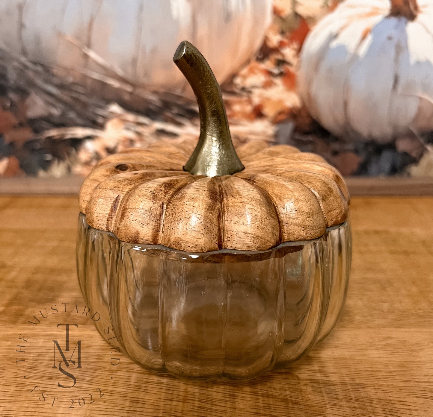 Glass Pumpkin Canister with Wood Lid ~ 2 Sizes to Choose From
