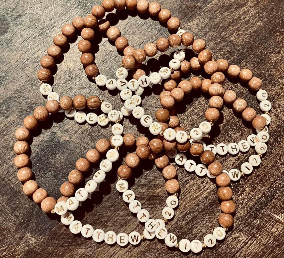 bracelet, matthew 17:20, wood beads, jewerly