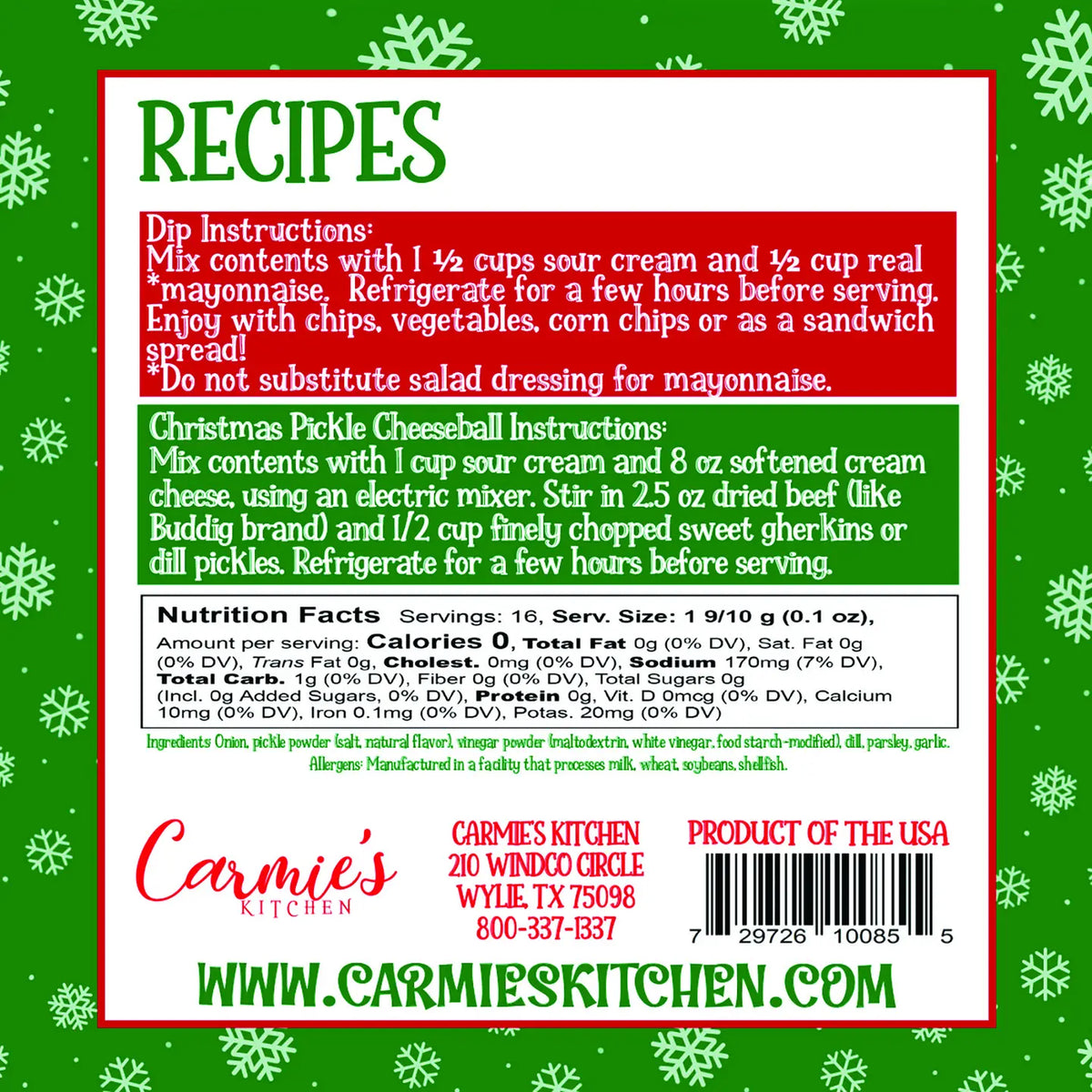 Christmas Pickle Dip Mix