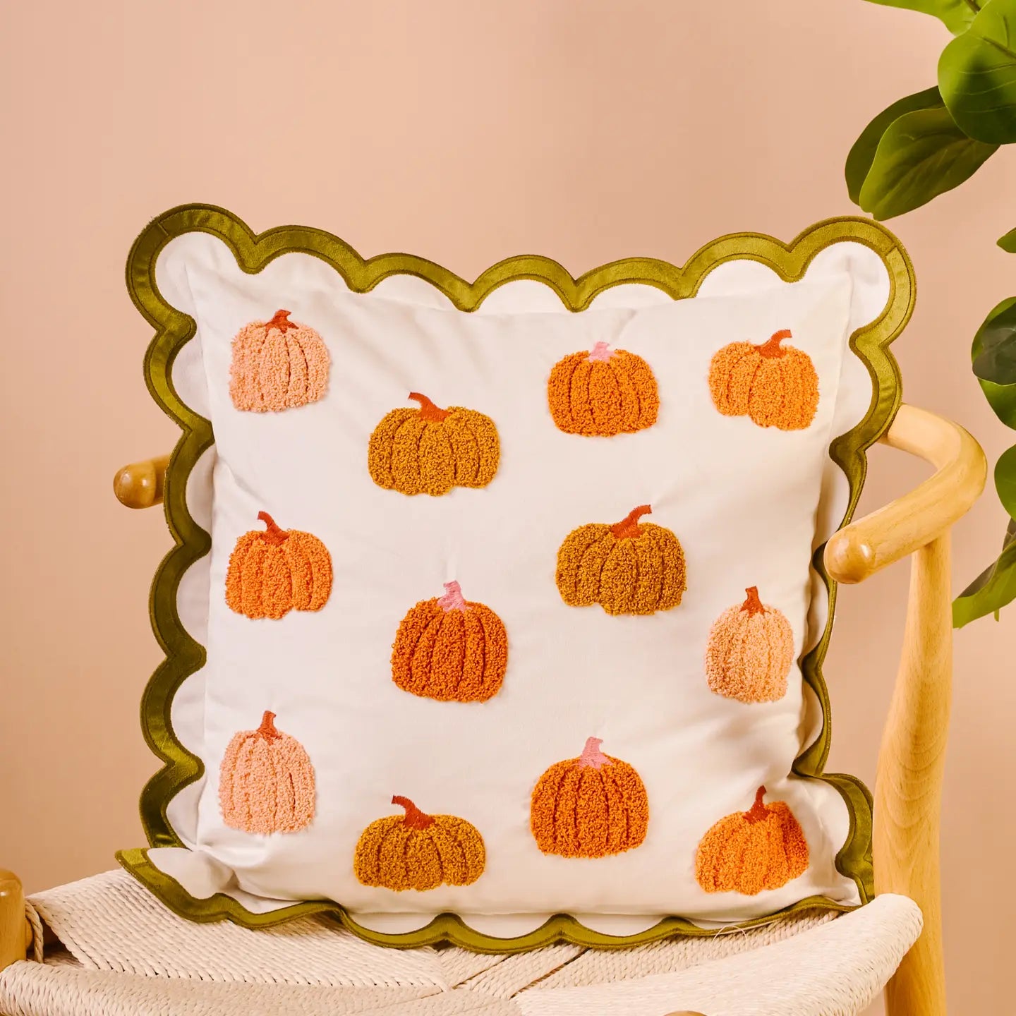 Scalloped Square Throw Pillow-Pumpkin Patch