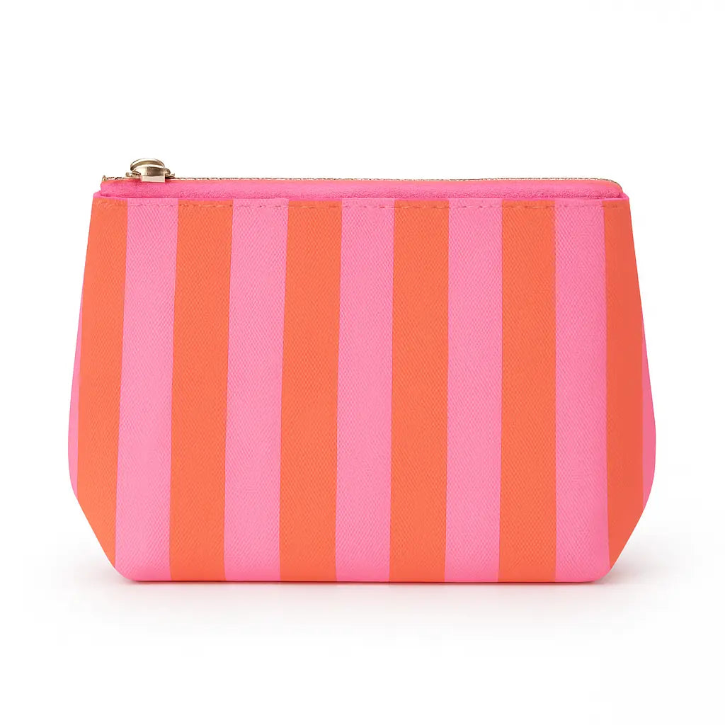 Preppy Stripe Pouch + Cosmetic Bag | Pink & Orange
