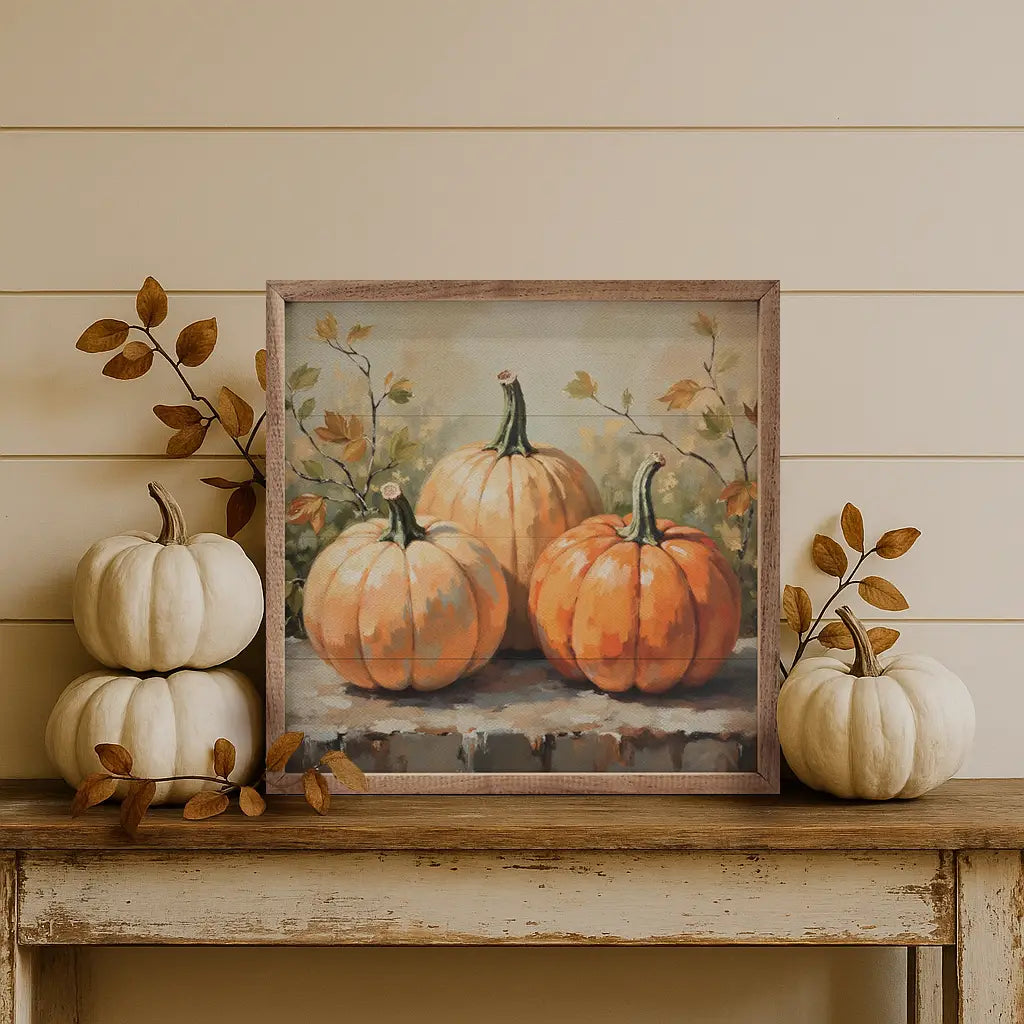 Pumpkin Trio On Bench
