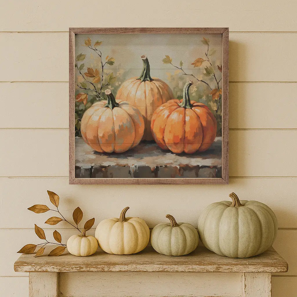 Pumpkin Trio On Bench