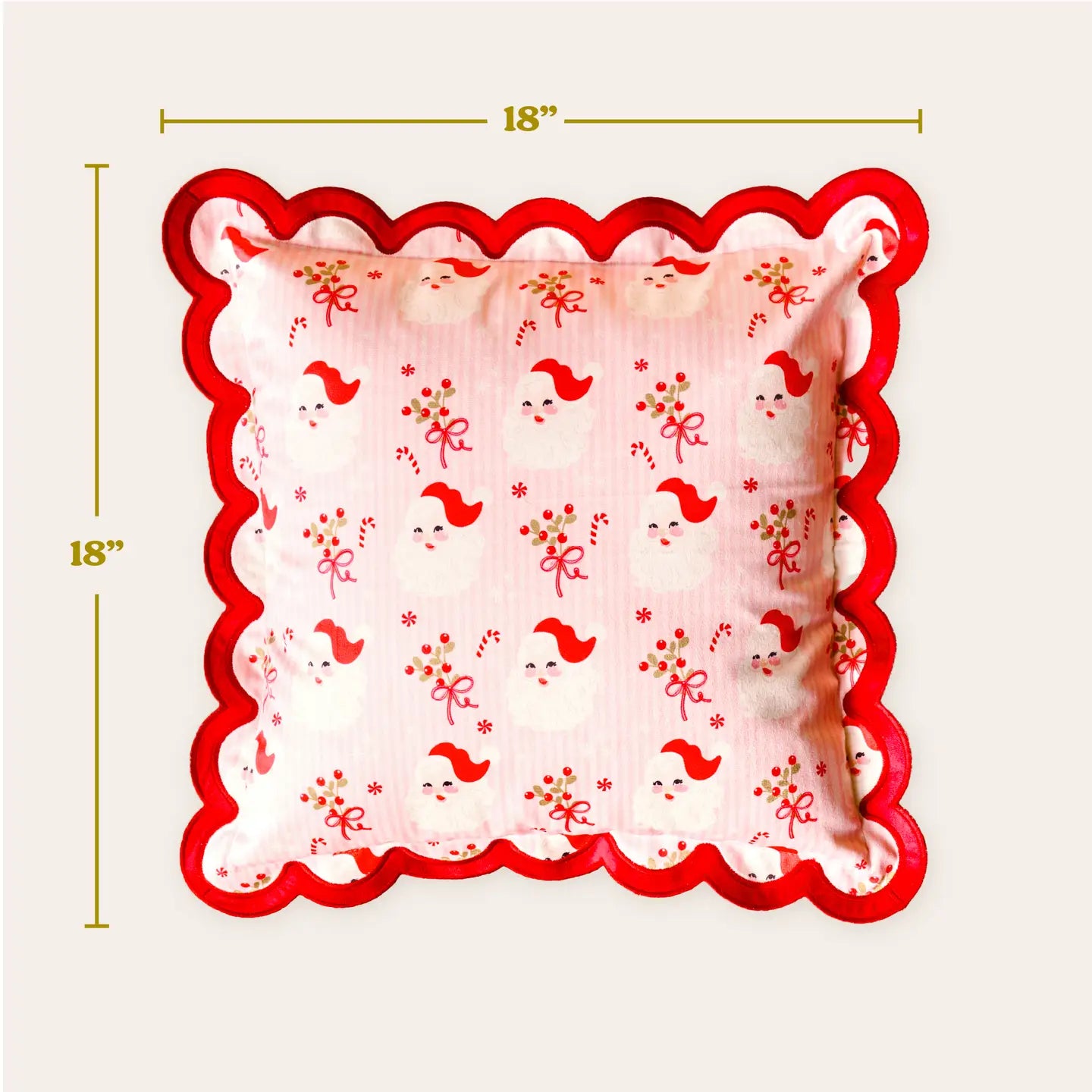 Scalloped Square Throw Pillow-Holly Jolly Santa