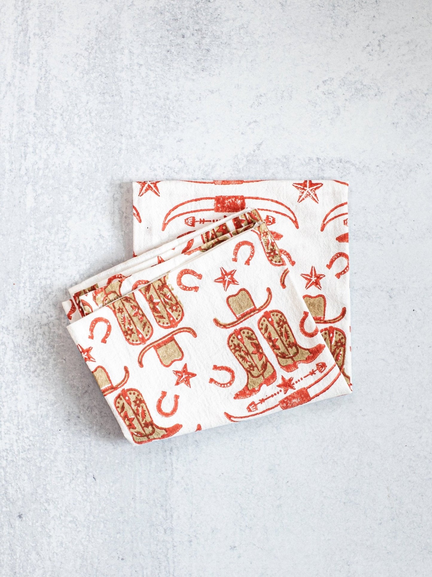 Tea Towel (Ivory) - Cowgirl Boots, Terracotta & Chai