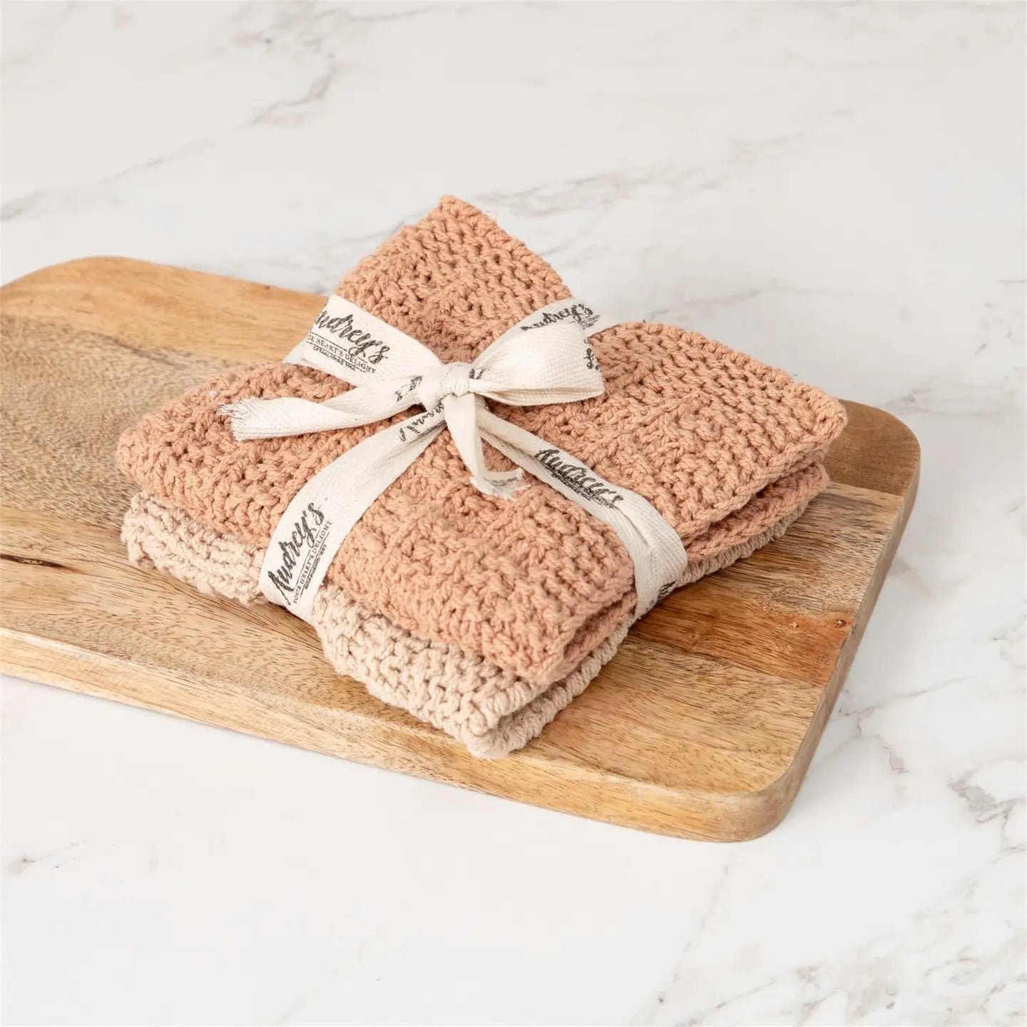 Knitted Dish Cloth Set - Terracotta