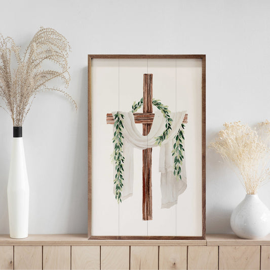 Wooden Cross With Draping Scarf