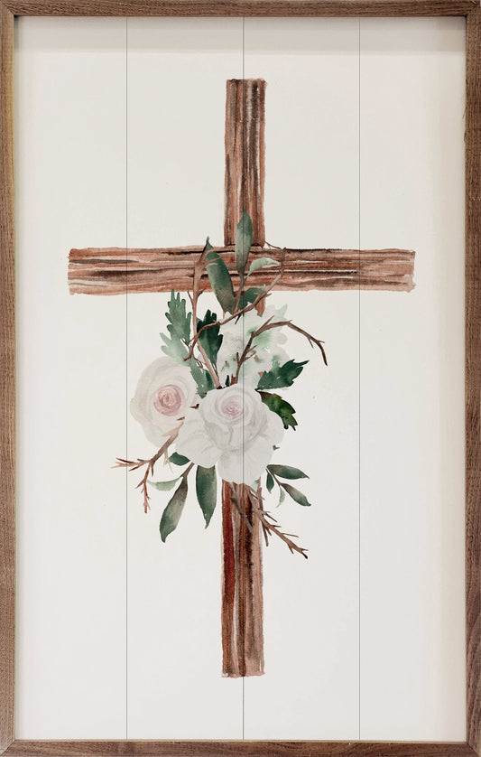 Wooden Cross With Roses