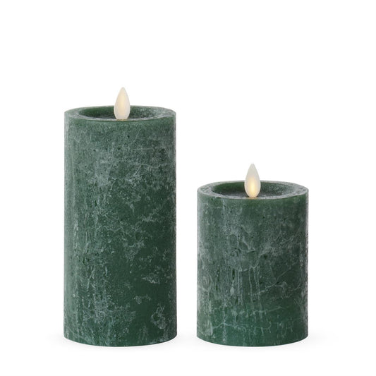 Dark Green Seaglass Pillar Flameless Candle ~ 3 Options