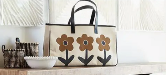 Brown Flowers Canvas Tote