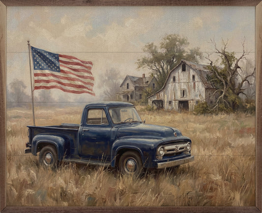 American Blue Truck With Flag