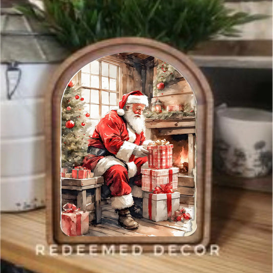Arch Top Santa with Gifts Framed Art