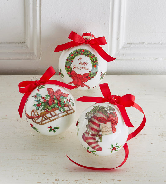 4" Vintage Christimas Wishes Ball Ornament ~ 3 Styles to Choose From