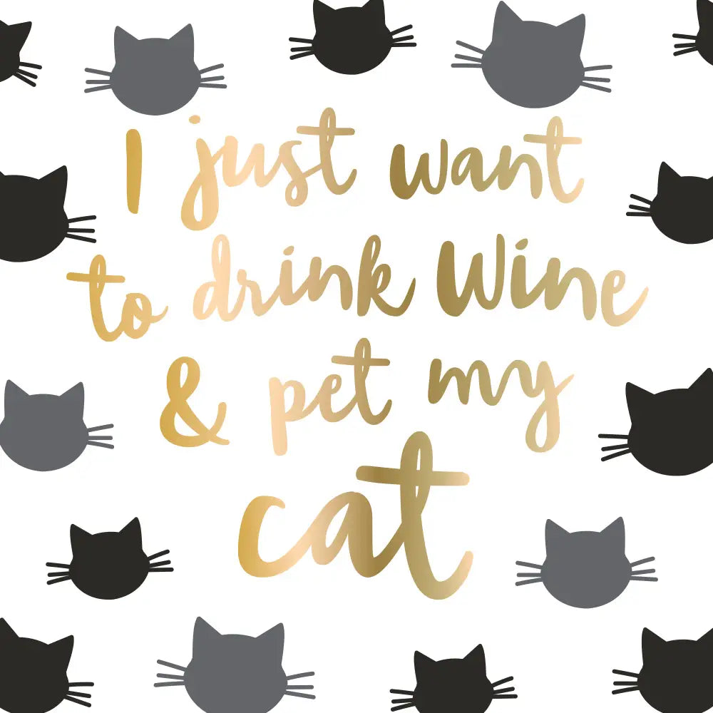 Cocktail Napkins | Drink Wine Pet My Cat - Foil - 20ct