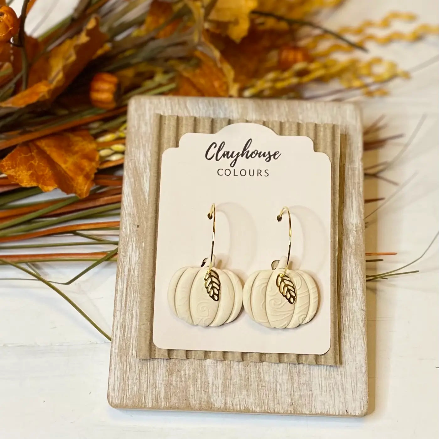 Pumpkin Hoops with Gold Leaf Earrings ~ 4 Styles