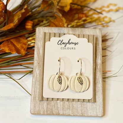 Pumpkin Hoops with Gold Leaf Earrings ~ 4 Styles