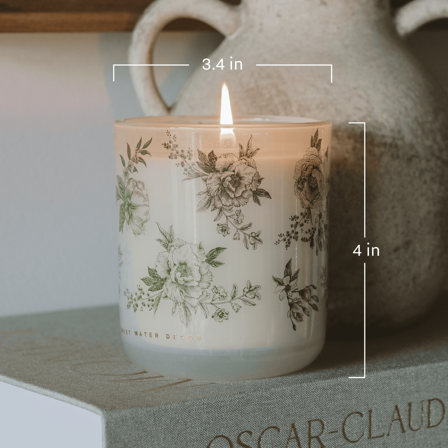 Green Floral Soy Candle - White Translucent Tinted Glass Jar - 12 oz (Lavender and Sage)