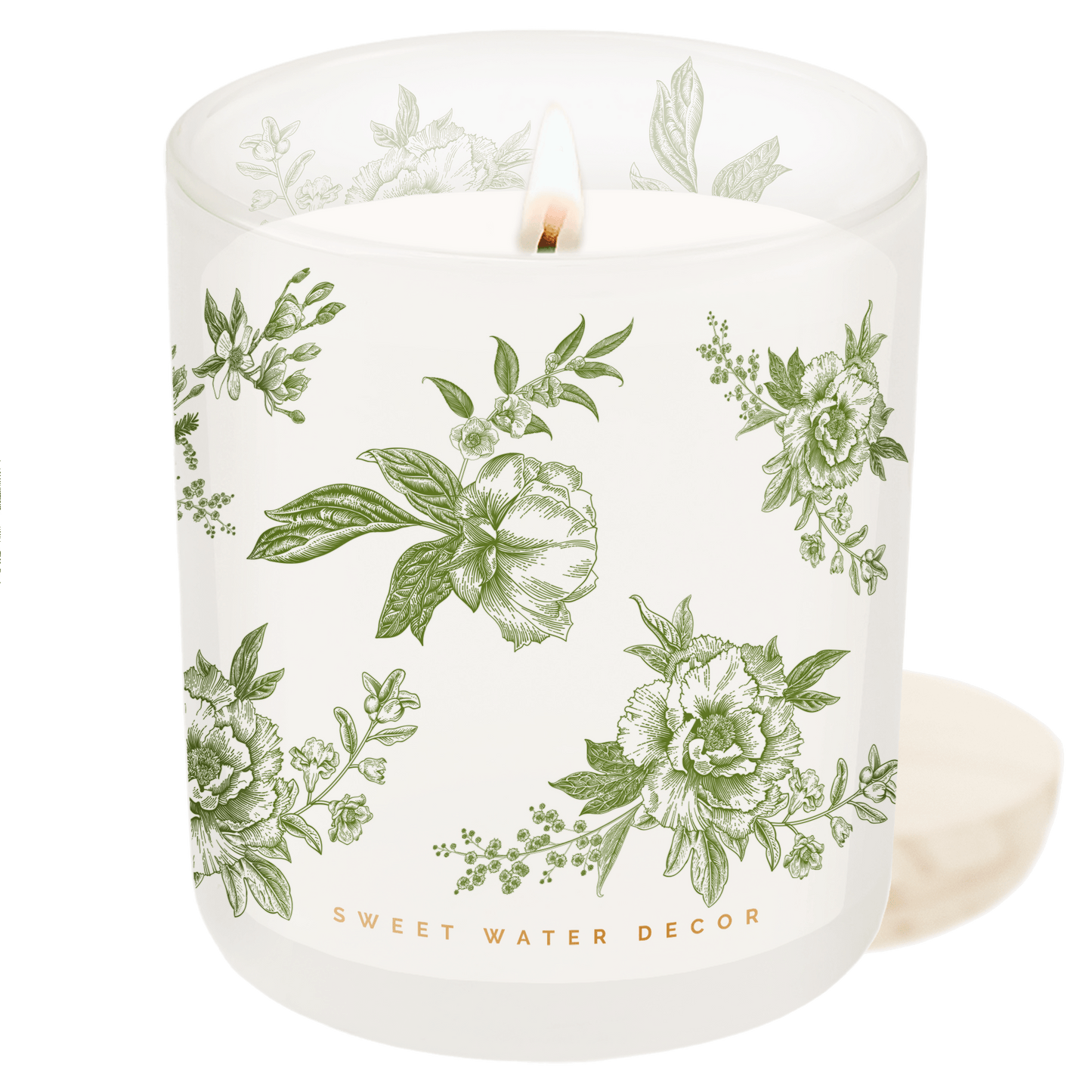 Green Floral Soy Candle - White Translucent Tinted Glass Jar - 12 oz (Lavender and Sage)