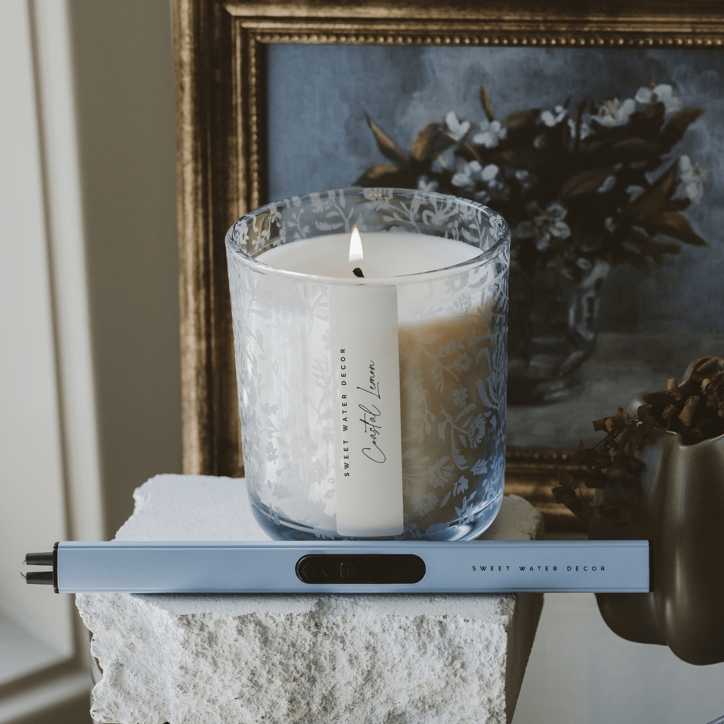 Coastal Lemon Soy Candle - Blue Tinted Glass Jar - 12 oz