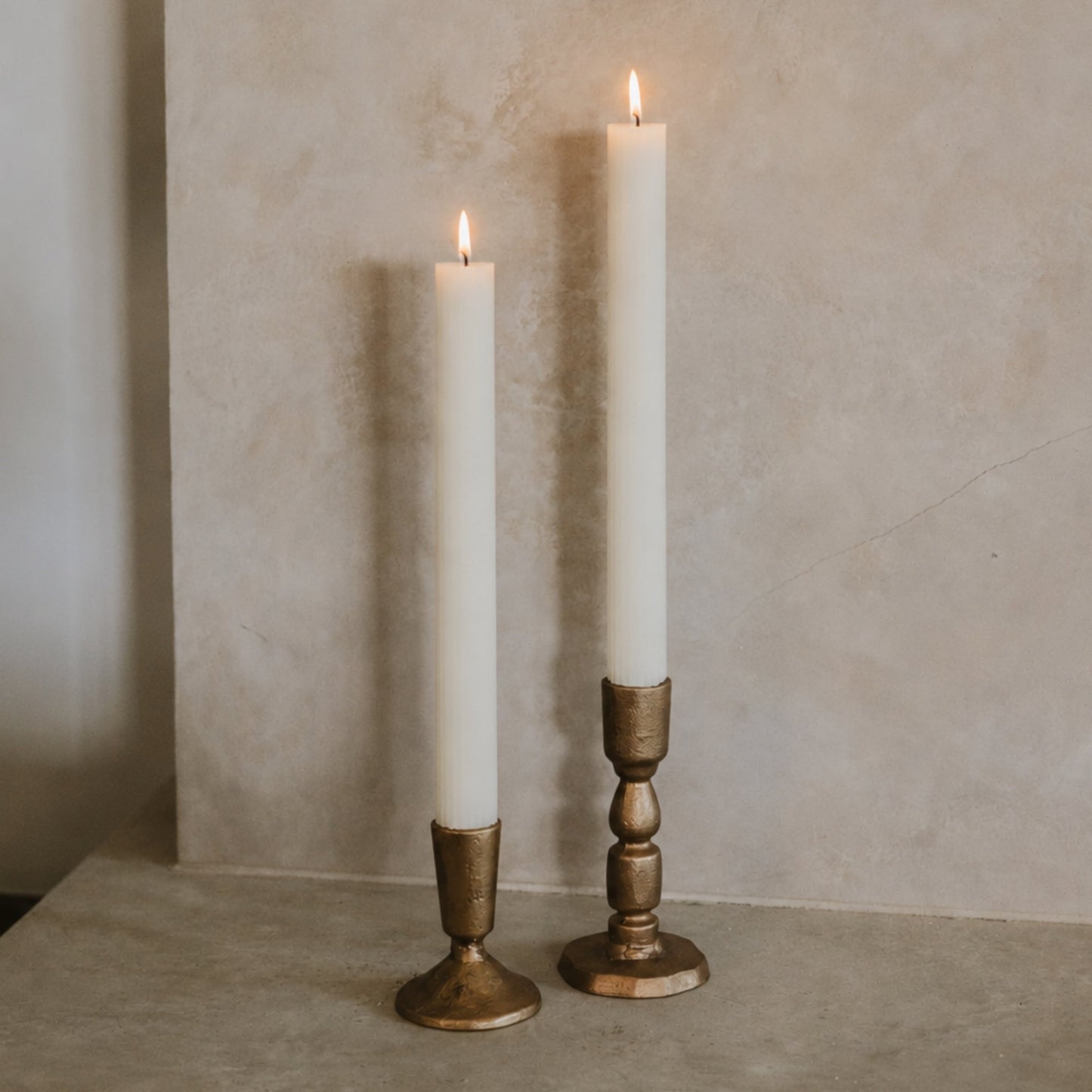 Gold Cast Iron Taper Candle Holders - Set of 2