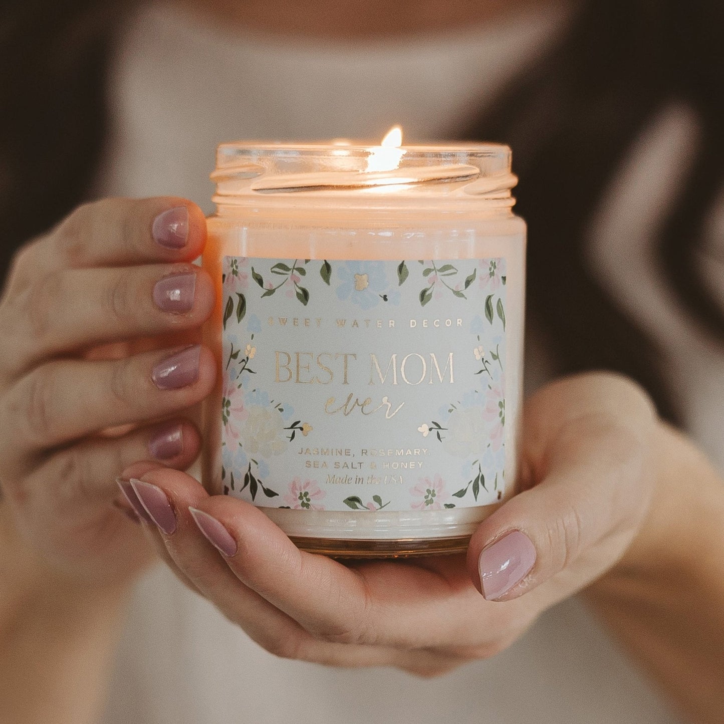 Best Mom Ever Soy Patterned Candle - Clear Jar - 9 oz (Wildflowers and Salt)