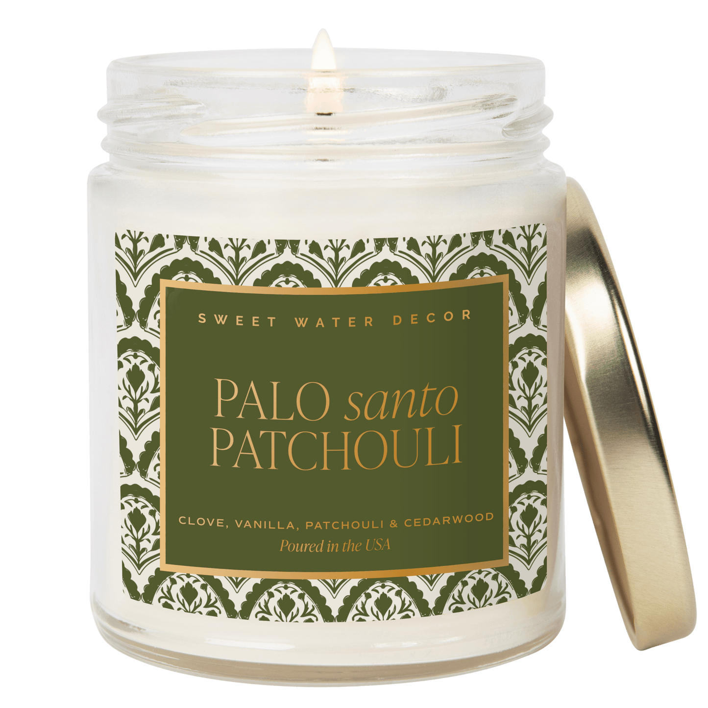 Palo Santo Patchouli Soy Candle - Clear Patterned Jar - 9 oz