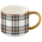 Orange Navy Plaid 14 oz Gold Handle Coffee Mug