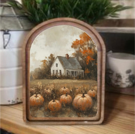Arch Top Pumpkin Farmhouse Framed Art