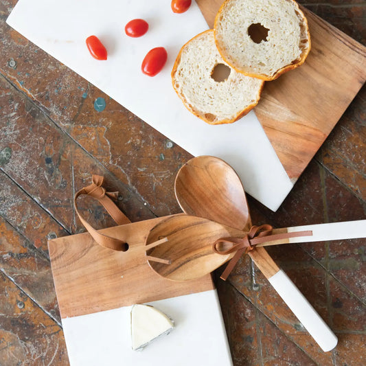 Serving utensils with marble handles