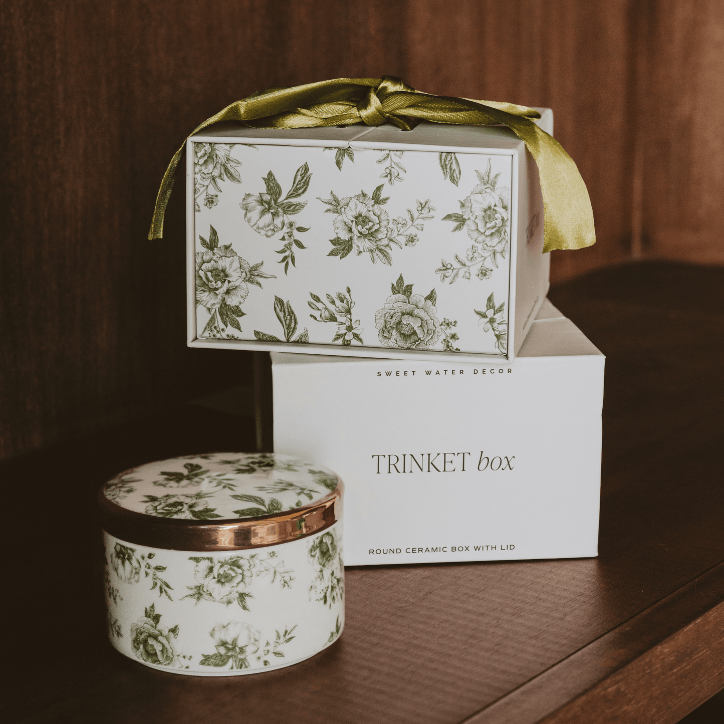 Green Delft Trinket Dish with Lid