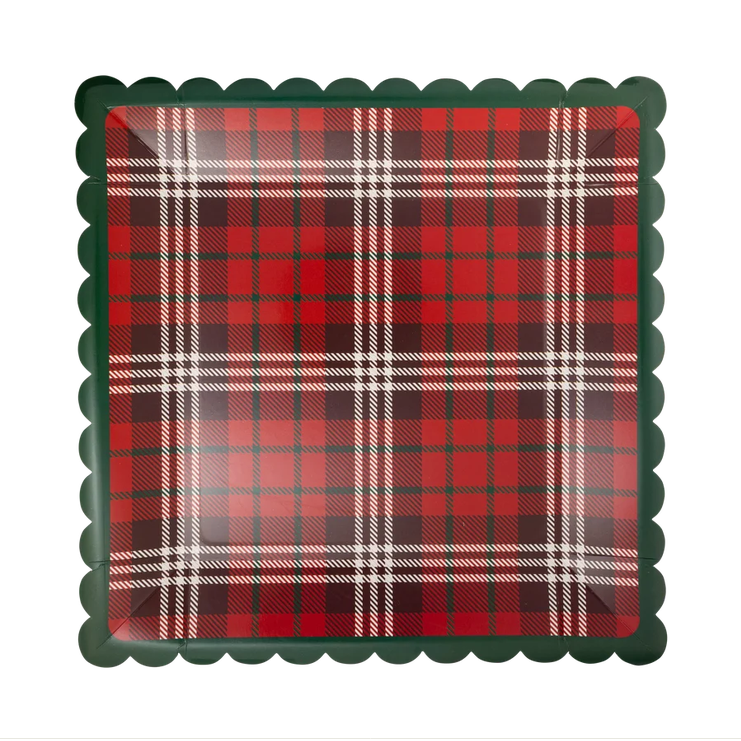 Red Plaid Paper Dinner Plate 10"