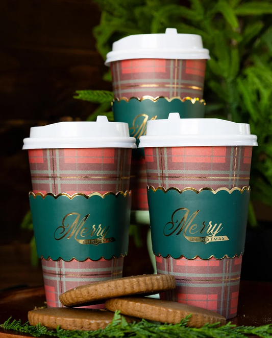 Merry Christmas Plaid Paper To-Go Cups 16oz