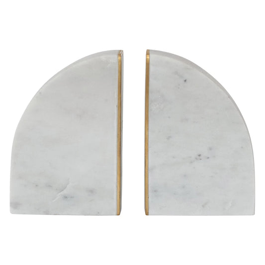 Marble Bookends with Brass Inlay, Gold Finish & White