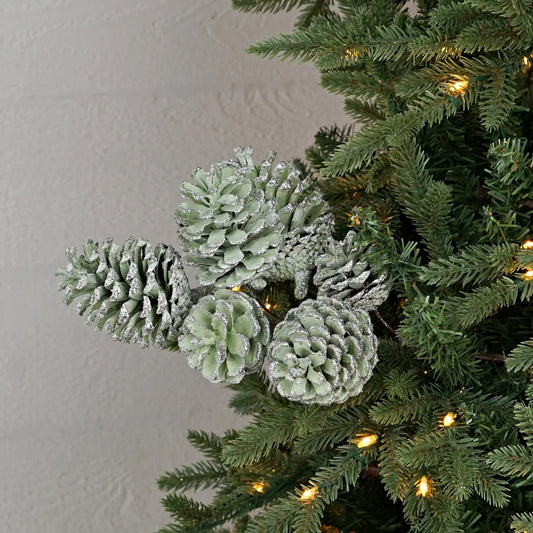 15in Spray-Mint Green Pinecone with Silver Glitters