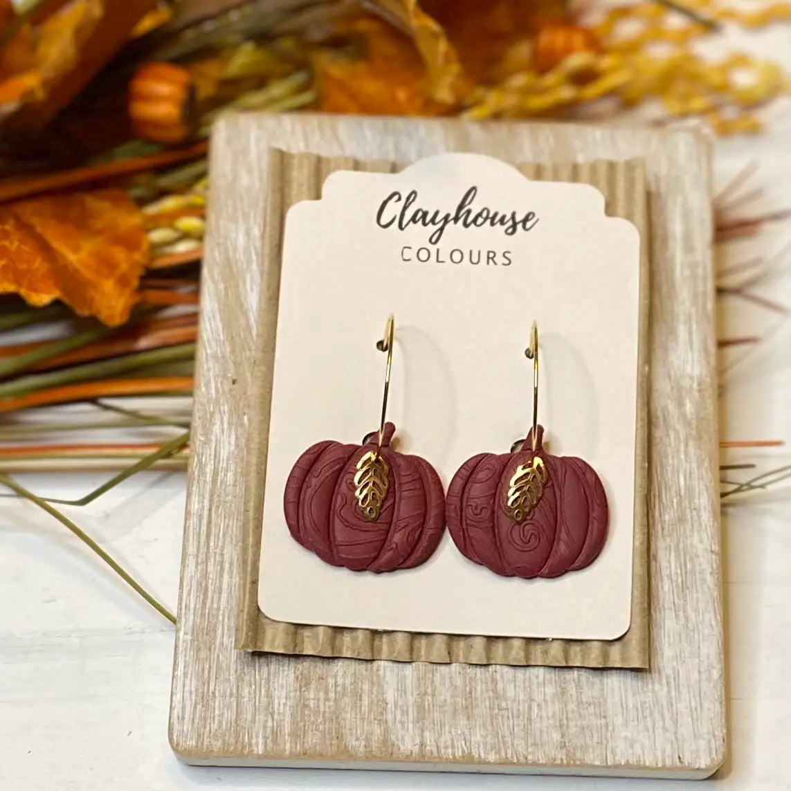 Pumpkin Hoops with Gold Leaf Earrings ~ 4 Styles