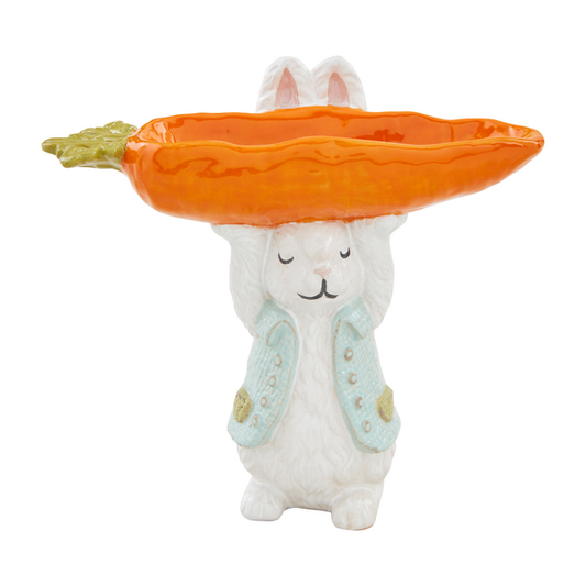 bunny holding carrot candy dish
