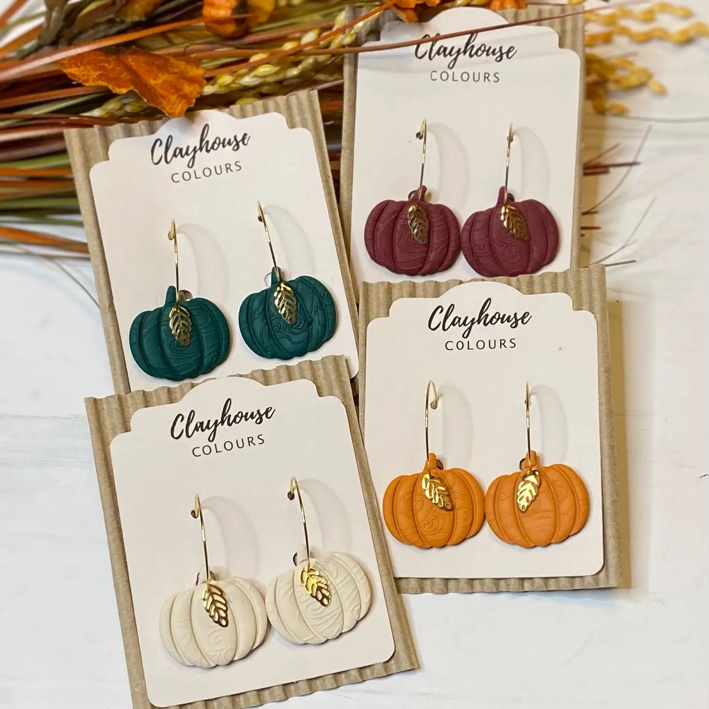 Pumpkin Hoops with Gold Leaf Earrings ~ 4 Styles