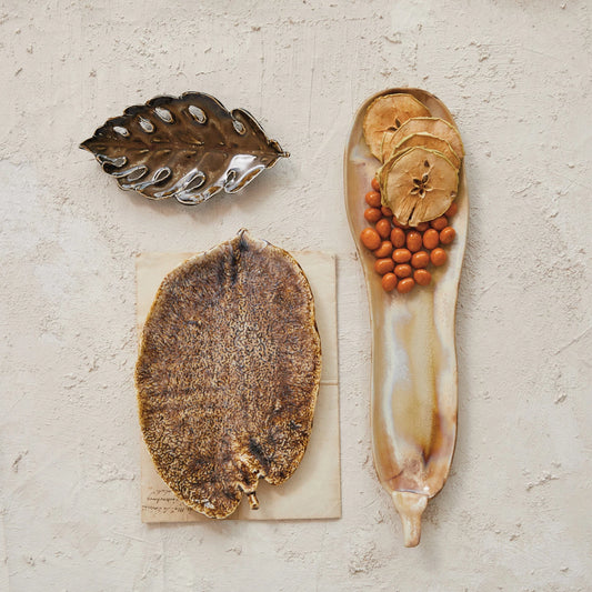 Stoneware Gourd Shaped Dish, Reactive Crackle Glaze