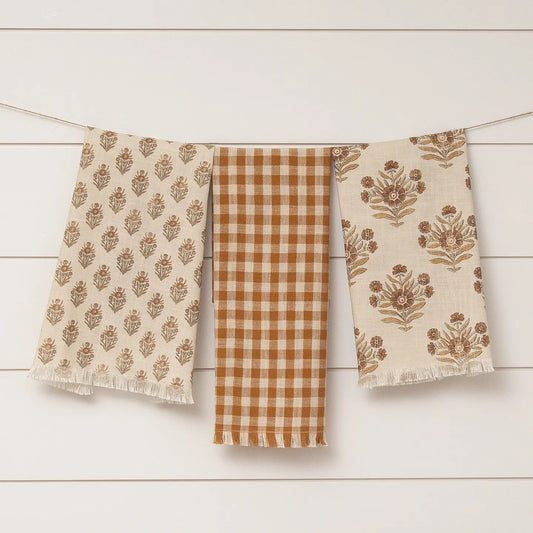 Fall Block Print Silhouette and Check Tea Towels