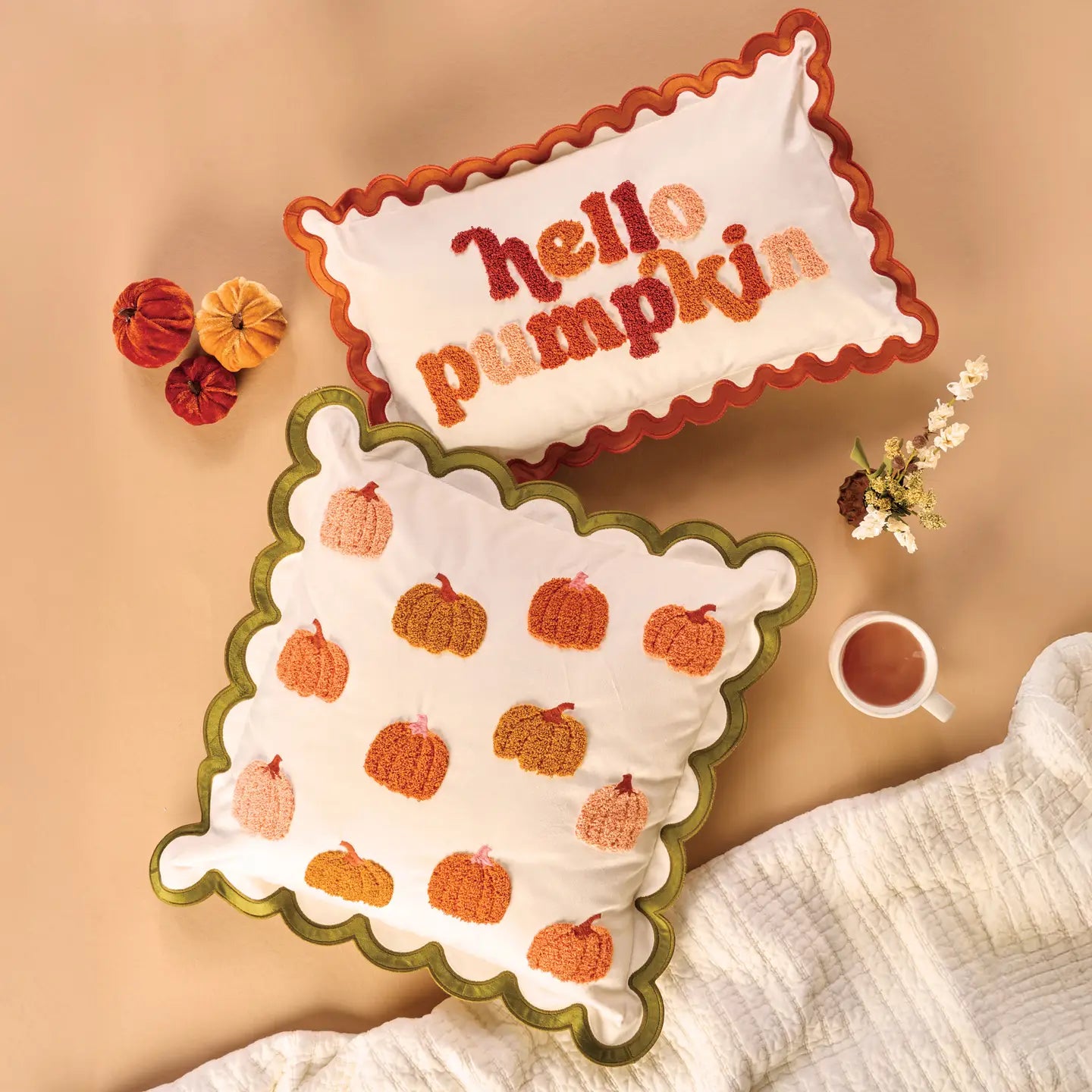 Scalloped Square Throw Pillow-Pumpkin Patch