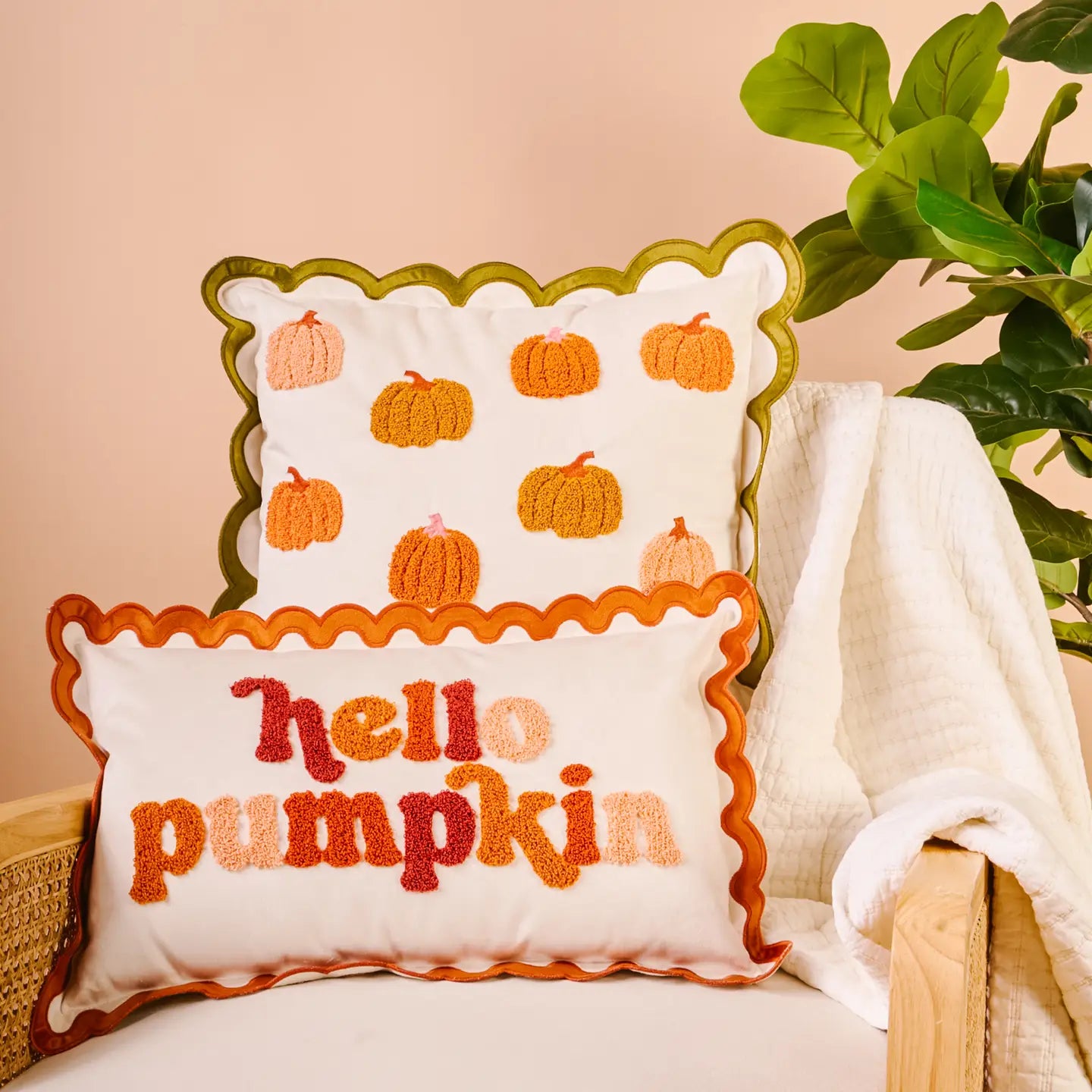 Scalloped Square Throw Pillow-Pumpkin Patch