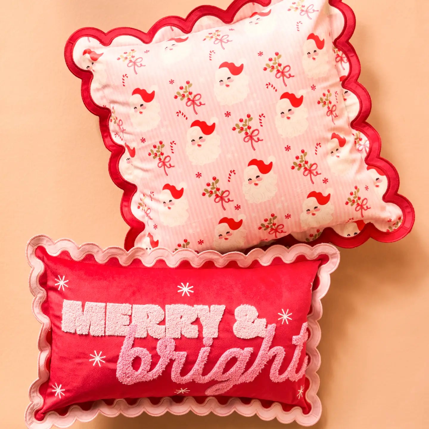 Scalloped Square Throw Pillow-Holly Jolly Santa