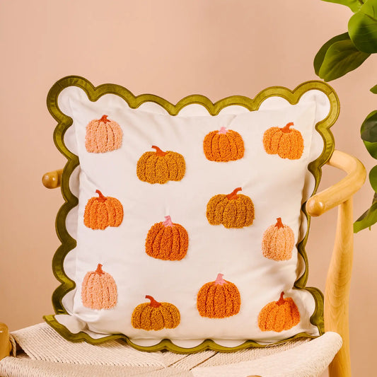 Scalloped Square Throw Pillow-Pumpkin Patch