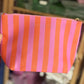 Preppy Stripe Pouch + Cosmetic Bag | Pink & Orange