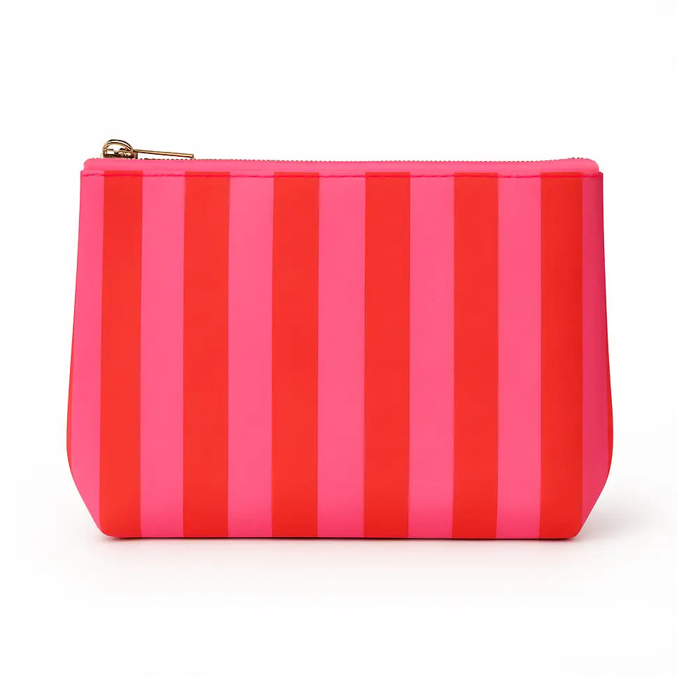 Valentines Day Gift Makeup Bag | Leather Pink & Red Stripe