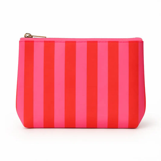 Valentines Day Gift Makeup Bag | Leather Pink & Red Stripe