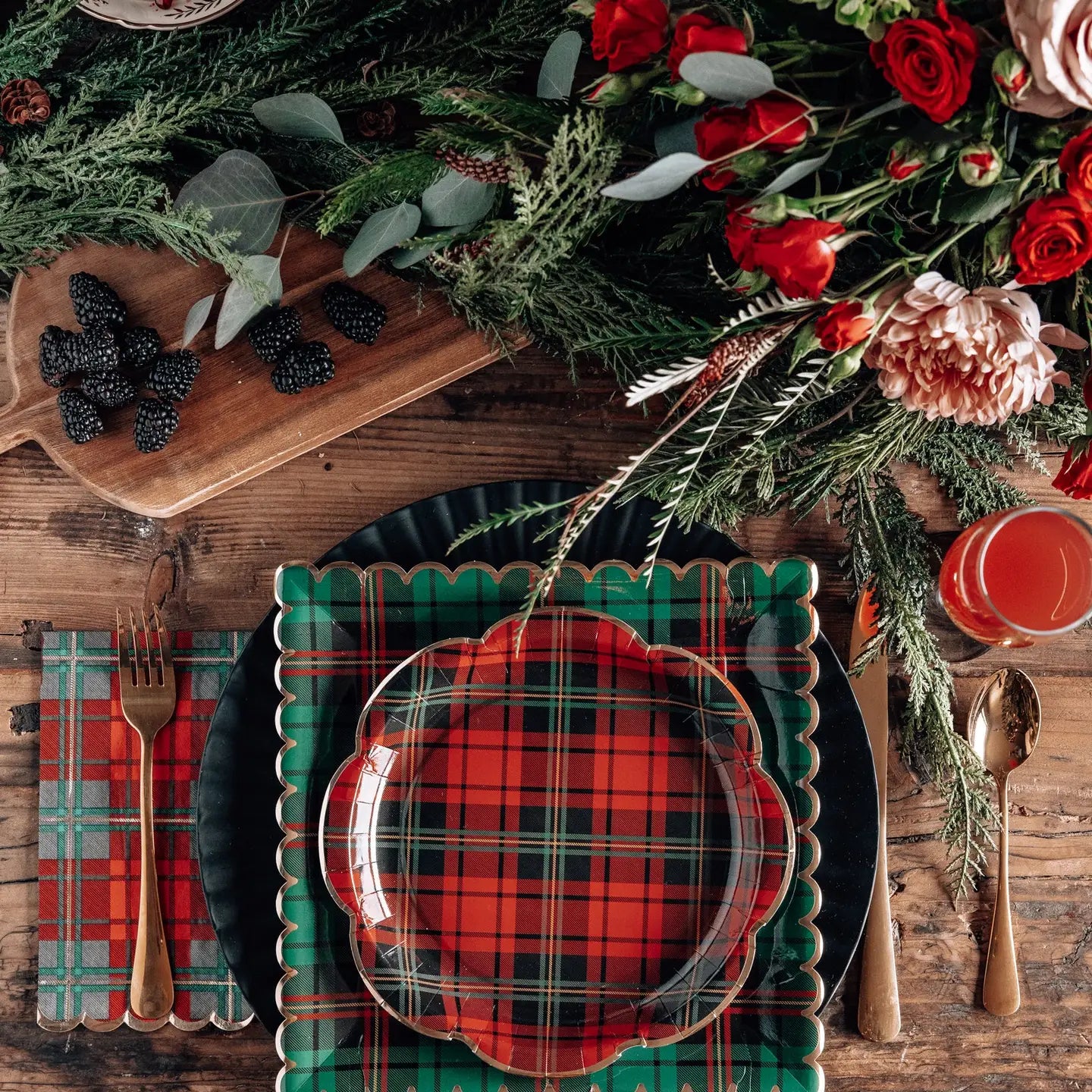 Red Christmas Plaid Dinner Napkin